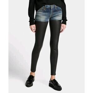 R13 Denim Stretch Leather Chaps Leggings Blue Size 24 Italy (B2